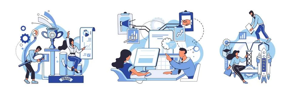 Team solving problems Solve business problem, cooperation or collaboration in Illustrazione stock