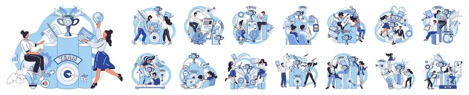 Team solving problems Successful business development, plan and process symbol Illustrazione stock