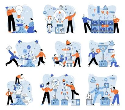 Team solving problems Successful business development, plan and process symbol Illustrazione stock