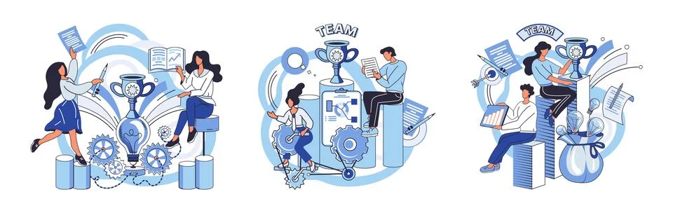 Team solving problems Support of help to solve problem, manager mentorship or Illustrazione stock