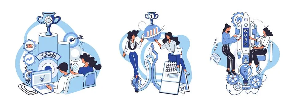 Team solving problems Support of help to solve problem, manager mentorship or Stock Illustration