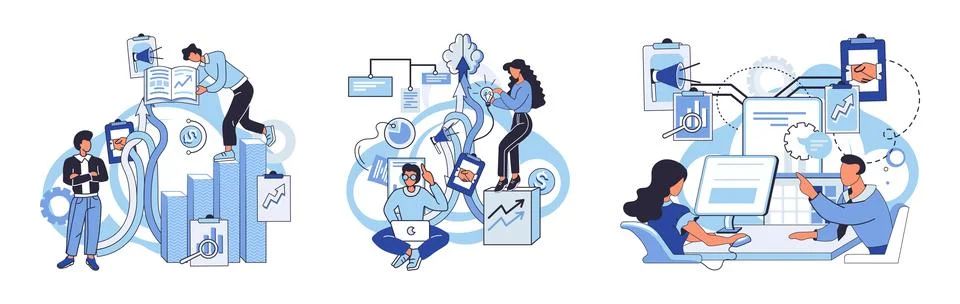 Team solving problems Team work and team building, corporate and partnership Illustrazione stock