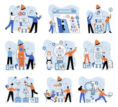 Team solving problems Team work and team building, corporate and partnership Stock Illustration