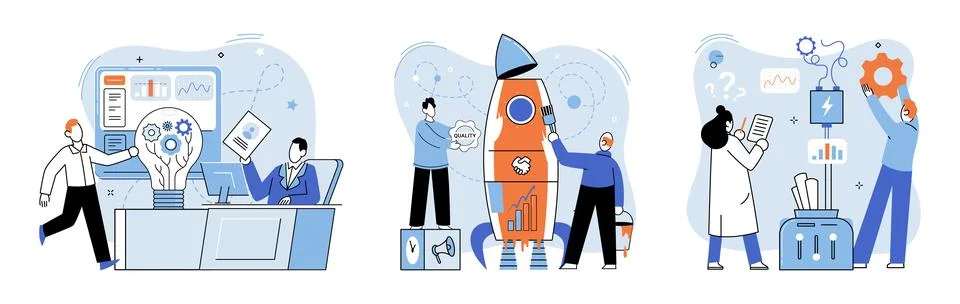 Team solving problems Team work and team building, corporate and partnership Illustrazione stock