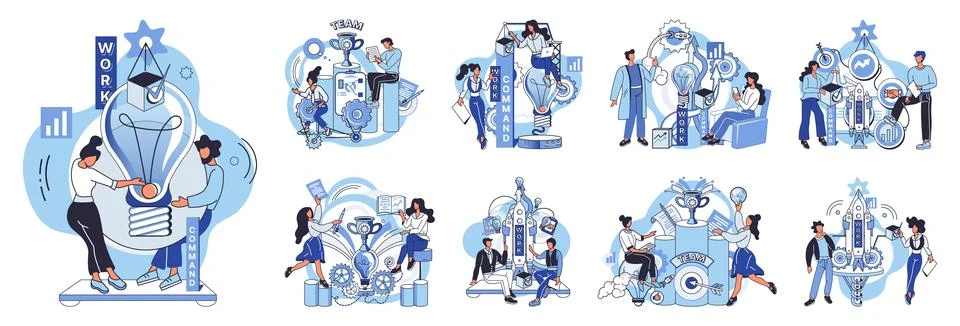 Team solving problems Team work and team building, corporate and partnership Illustrazione stock