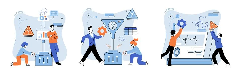 Team solving problems. Teamwork and partnership, colleagues Discussing idea on 스톡 일러스트