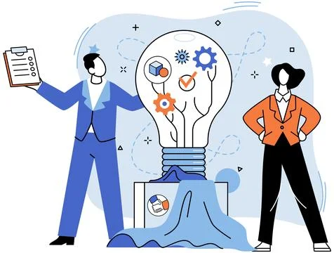 Team solving problems. Teamwork and partnership, colleagues Discussing idea on Illustrazione stock