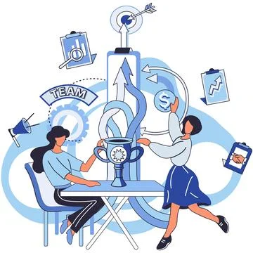 Team solving problems. Teamwork and partnership, colleagues Discussing idea.. Stock Illustration