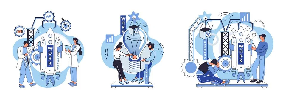 Team solving problems Teamwork business concept Creative idea problem solution Stock Illustration