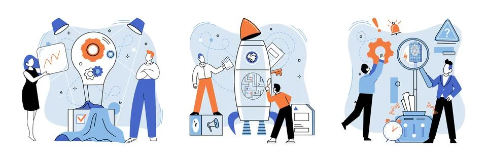 Team solving problems Teamwork business concept Creative idea problem solution Stock Illustration