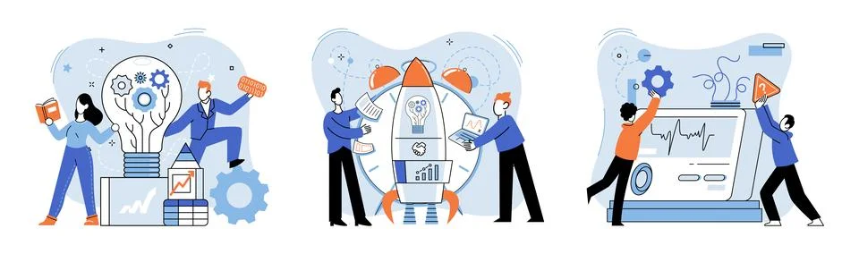 Team solving problems Teamwork business concept Creative idea problem solution Stock Illustration