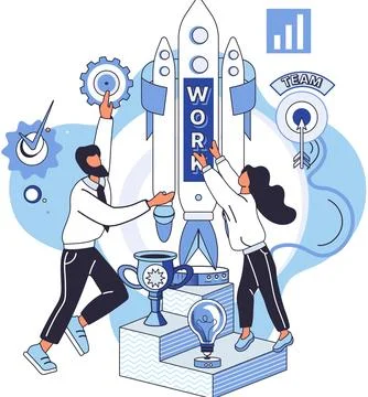 Team solving problems Teamwork business concept Creative idea problem solution Stock Illustration