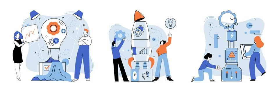 Team solving problems. Teamwork problem solving solution partnership Agile Stock Illustration