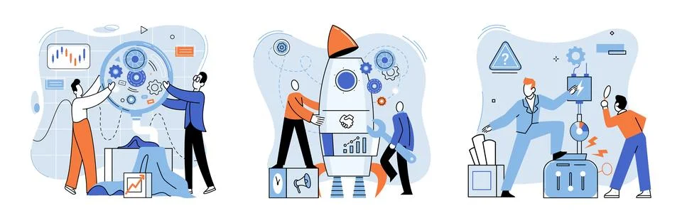 Team solving problems. Working collaboration, enterprise cooperation, colleagues 스톡 일러스트