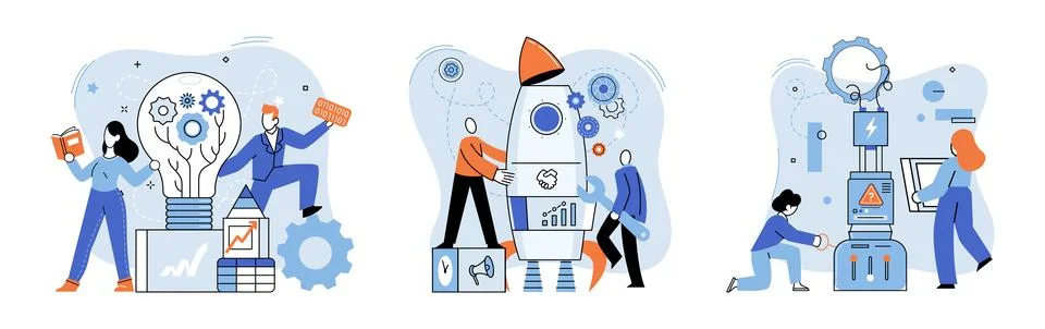 Team solving problems. Working collaboration, enterprise cooperation, colleagues 스톡 일러스트