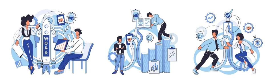 Team solving problems. Working collaboration, enterprise cooperation, colleagues Stock Illustration