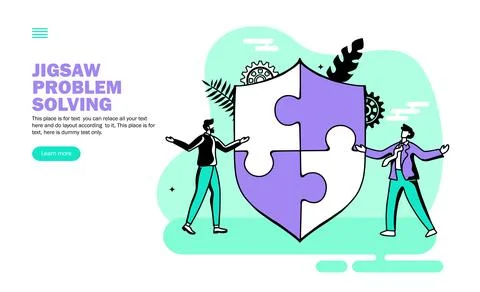 Team solving protection problem with jigsaw shield vector Stock Illustration