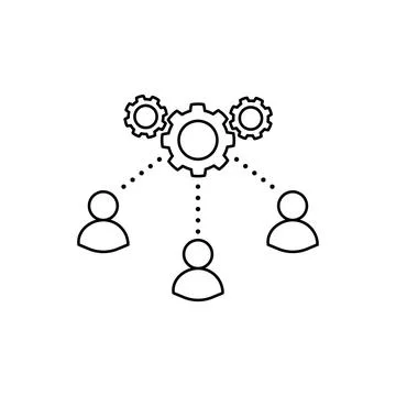 Team of some employees, workers, or humans attached via a dots to a ratchet w Stock Illustration