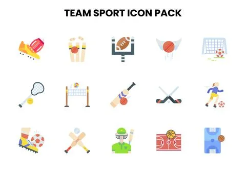Team Sport Flat Vector Icons Pack Stock Illustration