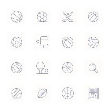 Team Sport Modern Vector Collection with 16 Thin Outline 64x64 Grid Fitted .. Stock Illustration