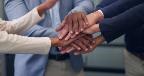Team, stack and hands of business people in office for success, solidarity and 库存影片 335821960