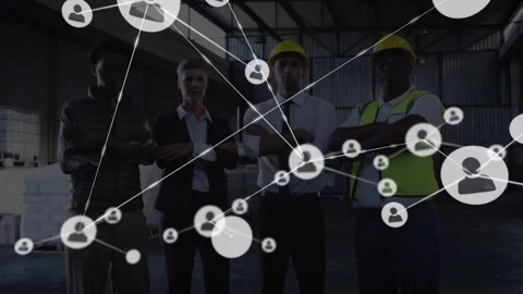 Team standing at site node popping center sparking network growing over hard Stock Footage 330426460