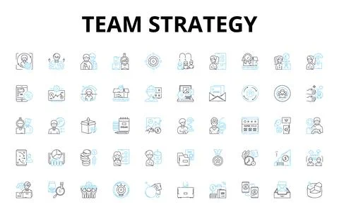 Team strategy linear icons set. Collaboration, Unity, Synergy, Cohesion Stock Illustration
