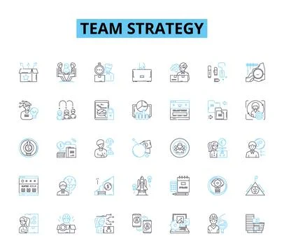 Team strategy linear icons set. Collaboration, Unity, Synergy, Cohesion Stock Illustration