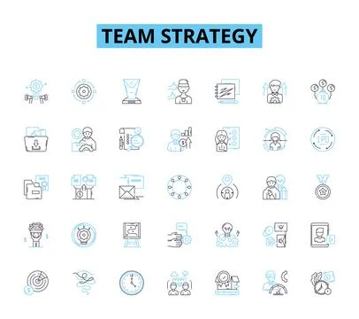 Team strategy linear icons set. Collaboration, Unity, Synergy, Cohesion Stock Illustration
