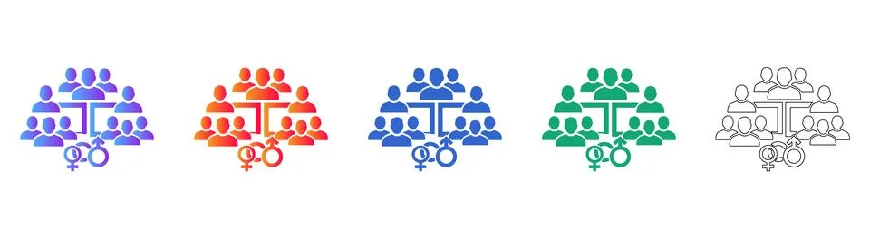 Team Structure and Gender Diversity Icons Stock Illustration