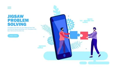 Team supporting online for app problem with jigsaw, CRM Stock Illustration