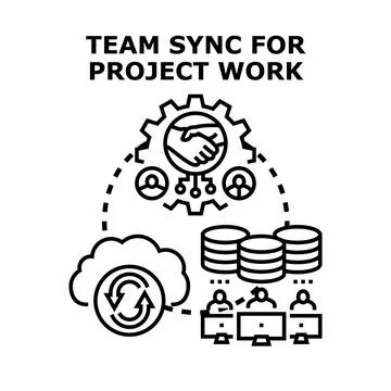 Team synchronizing for collaborative project development work 스톡 일러스트