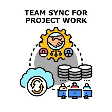 Team synchronizing for collaborative project development work Stock Illustration