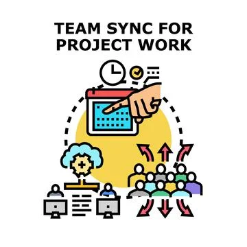 Team synchronizing for project work and online collaboration Ilustração Stock