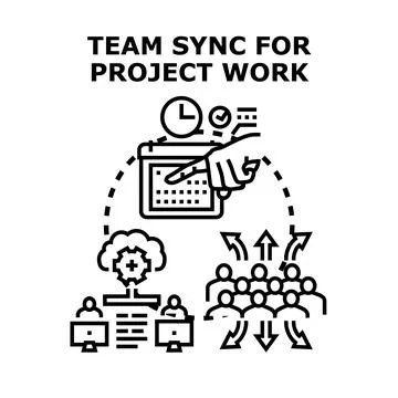 Team synchronizing for project work and online collaboration Ilustração Stock