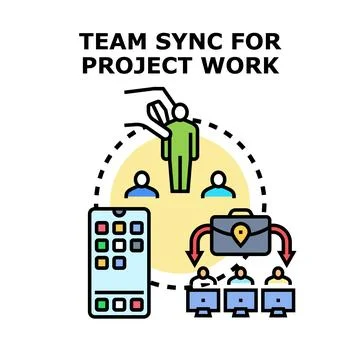 Team synchronizing for project work collaborating online イラスト素材