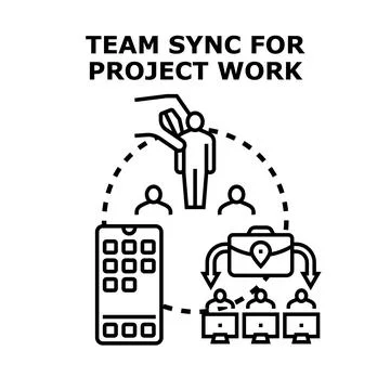 Team synchronizing for project work collaborating online イラスト素材