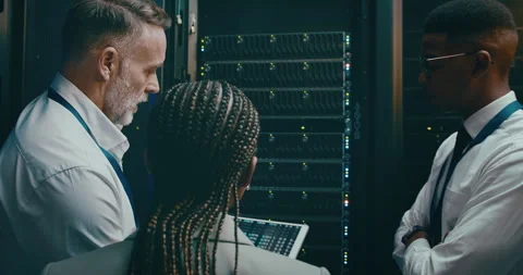Team, tablet and server room for coding solution, programming and cloud Stock Footage 262194126