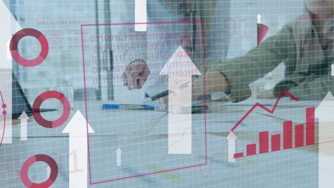 Team tapping tablet and pointing at docs in business meeting, sparking data Stock Footage 334728808