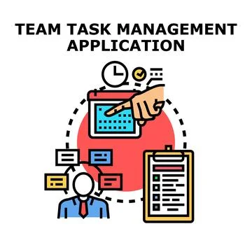 Team task management application developing successful workflow Ilustração Stock