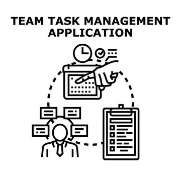 Team task management application developing successful workflow Stock Illustration