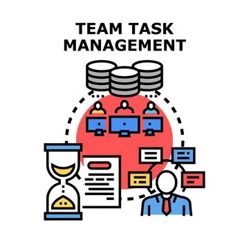 Team task management organizing project development workflow concept Stock Illustration