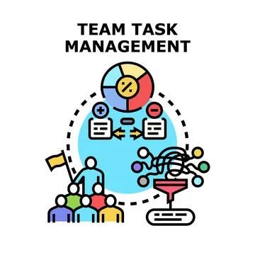 Team task management process allocating project responsibilities Stock Illustration