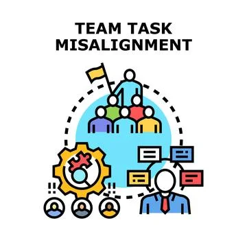 Team task misalignment creating business process problems Stock Illustration
