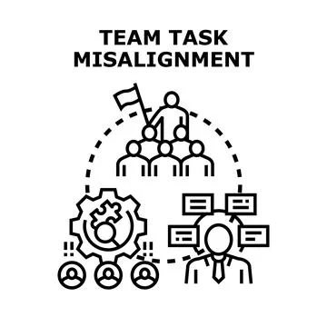 Team task misalignment creating business process problems Stock Illustration