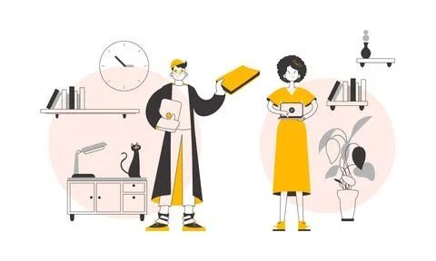 Team of teachers. Online learning concept. Modern linear style. Vector. イラスト素材