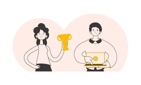 Team of teachers. Online learning concept. Trendy linear style. Vector illust Stockillustratie