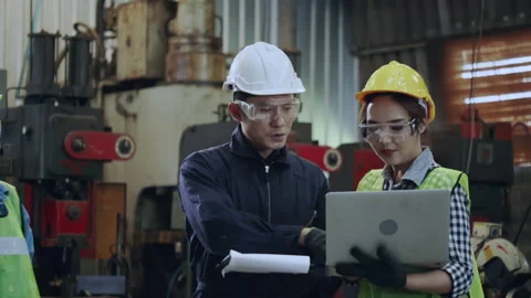 Team of technician and machine engineer are consult work in the industrial plant Video stock 136154947