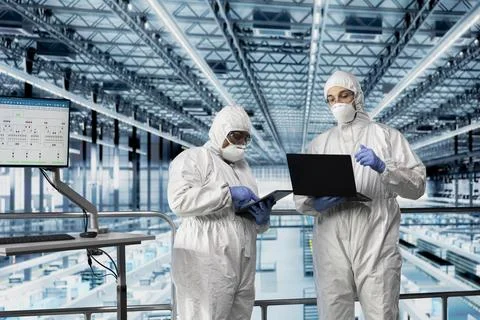 Team of technicians designing microchip layout using EDA program Stock Photos
