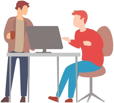 Team thinking and brainstorming. Analytics of company information. Colleagues at Stock Illustration